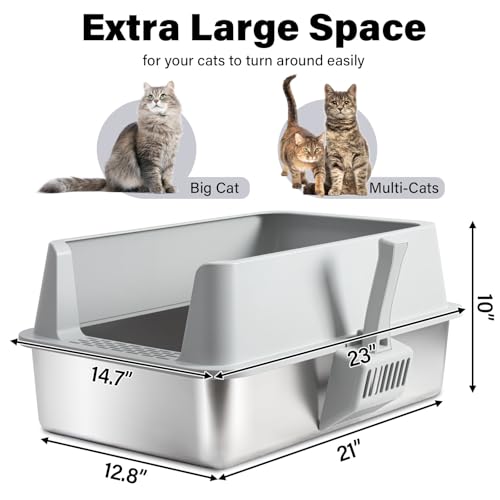 2PCS Stainless Steel Litter Box with Lid XL (2Pack-XL-lid box10"H)