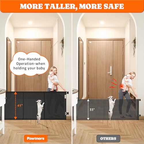 Retractable Baby Gates Extra Wide (Black / 41" Tall x 71" Wide)