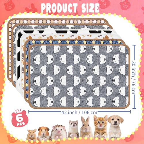 6 Pcs Guinea Pig Blankets Bedding Small Animal Cage Liners Sleep Mat Absorbent Reusable Pet Pee Bedding Pad Cover for Hamster Ferret Chinchilla Rabbit Hedgehog (30 x 42 Inch)
