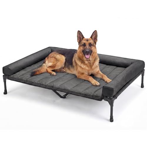 Outdoor Elevated Dog Bed with Waterproof Bolster Cushion (Black / 53.0"L x 37.5"W x 9.0"Th)