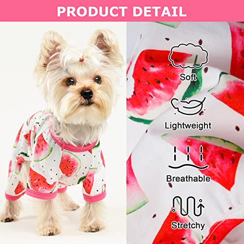 Dog Pajamas Psj for Small Dogs Clothes Puppy Onesies Outfits for Doggie Summer Fall Shirts Sleeper for Pet Cats Jammies (Watermelon / Medium(6-9lb ))
