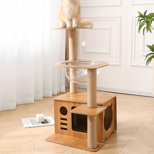 Cat Condo Wooden Cat Play Tower with Elevated Perches and Interactive Toys