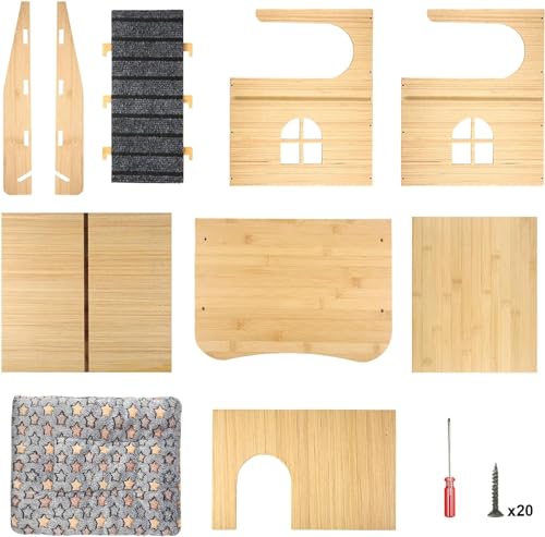 Thickened Board Double Layer Guinea Pig Castle with Stairs & Mat