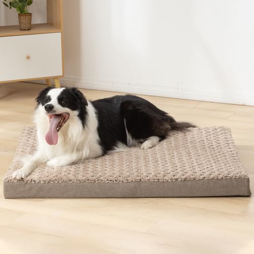 Dog Bed Mat Plush 4in Orthopedic Pad for Large Dogs up to 150 lbs Waterproof Removable Cover Machine Washable for XXXL Dogs (Light Brown / XXXL)