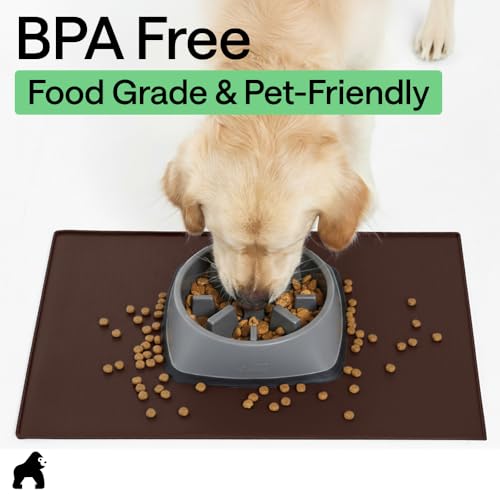 Dog Food Mat 100% Waterproof Silicone (Brown / 23"l X 15"w)