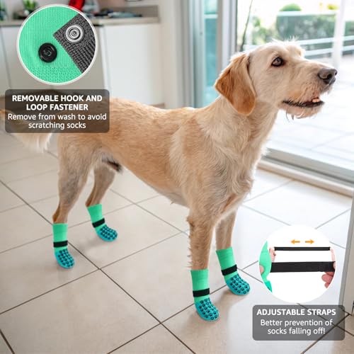 Anti Slip Dog Socks to Prevent Licking Paws for Hot (Green Two Color(Pack of 4) / Large)