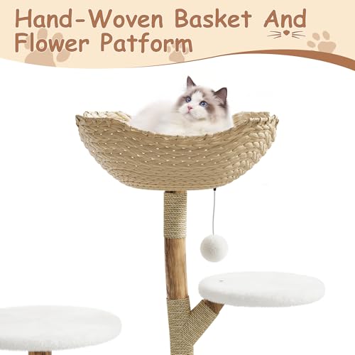 Modern Real Wood Cat Tree Tower for Large Cats (White / 1 perch)