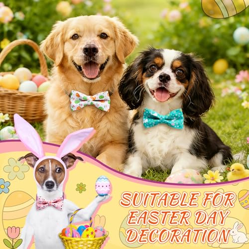 50 Pcs Spring Dog Collar Bowties Rabbits Chicks Eggs Carrots Collar Dogs Accessories Attachment with Elastic Bands Detachable Charms for Pets Holiday Costume Photo Props Accessories Shops (Easter)