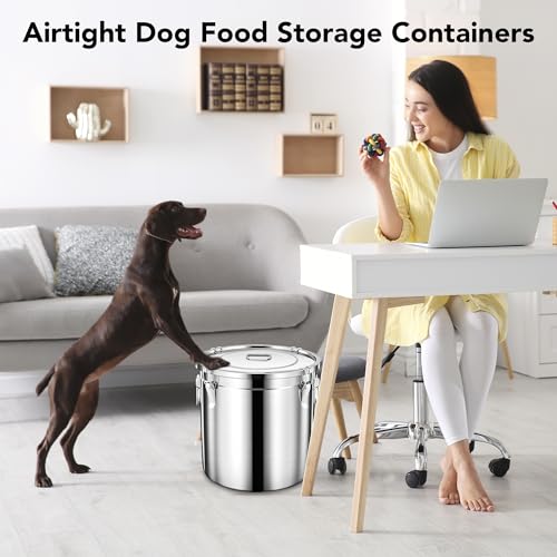 20lb Airtight Stainless Steel Dog Food Storage Container with Scoop (Stainless steel / 20 lb)
