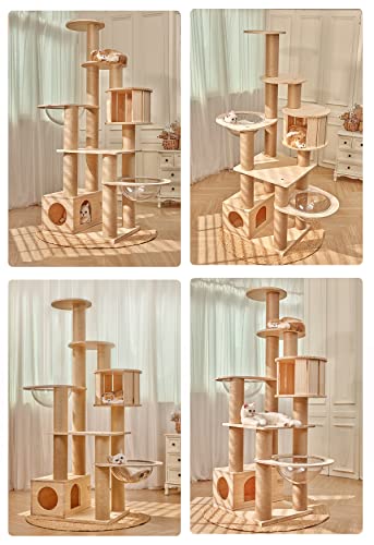 71" Tall Real Wood Cat Tree with 2 Space Capsule Beds