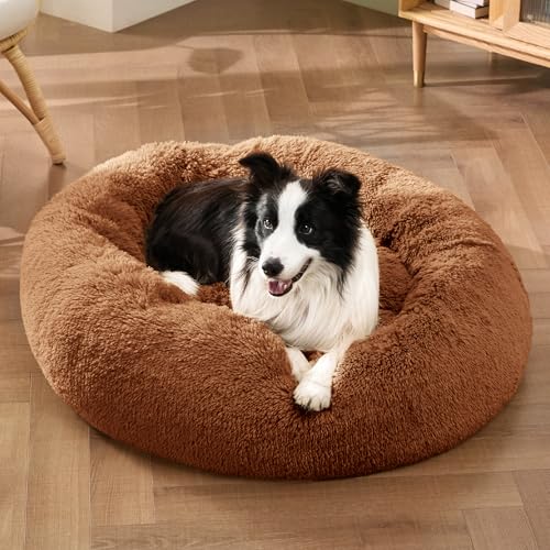 Calming Dog Beds Large Sized Dog Donut Washable Pet Bed (36"L x 36"W x 10"Th / Copper)