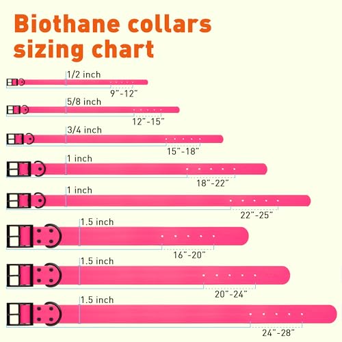 Biothane Waterproof Dog Collar Strong Coated Nylon Webbing with Black Hardware Odor (W1" x L18-22" / Passionfruit Pink)