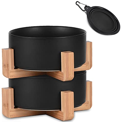 Ceramic Black Cat Dog Bowl Set with Stand (Black / Puppy/Small Size Dogs & Cat Bowls 400ML*2)