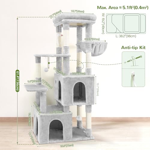 Heavy Duty Cat Trees for Big Cats Maine Coon (Cloud Grey / 61inch)