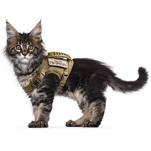 Tactical Cat Harness for Walking Escape Proof (Large / Khaki)