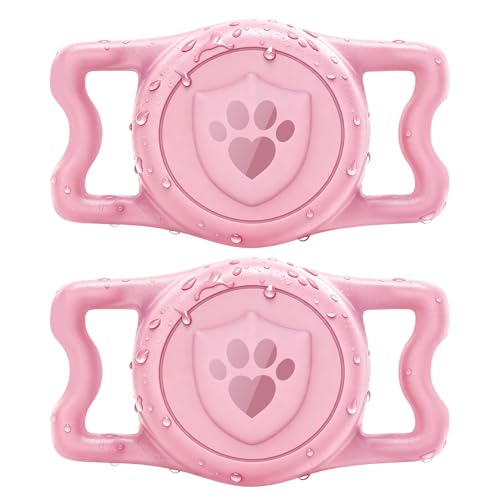 IP68 Waterproof AirTag Holder for Dog Collar (PinkX2)