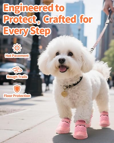 Dog Shoes for Small Dogs (Light Pink / Width 1.49 inches)