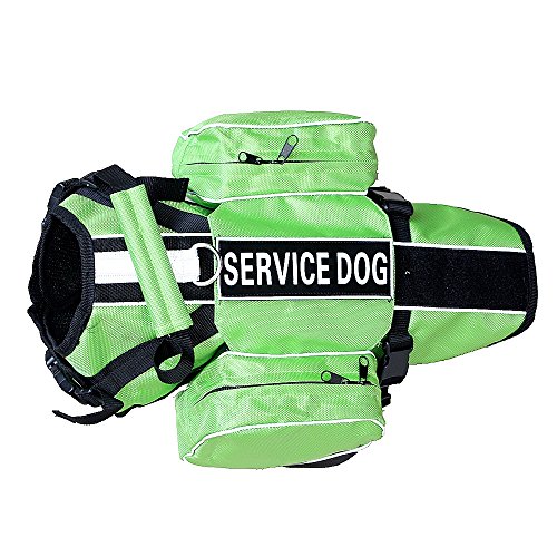 Dog Vest Harnesses with Saddlebag Backpack for Camping & Travel (S / Green)