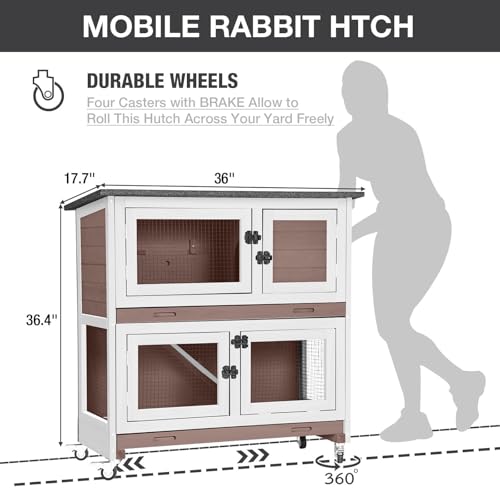 Rabbit Hutch Bunny Cage Wooden 2 (Brown-AIR77)