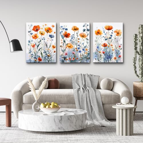 Large Canvas Wall Decor for Living Room Boho Wall Art for Bedroom Kitchen Family Room Wall Pictures Artwork Flowers Watercolour Paintings Modern Home Decor 3 Pieces (20x28inches*3pcs / Flowers Pictures)