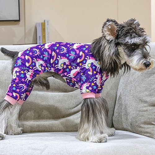 Dog Halloween Pajamas Puppy Onesies Small Dogs Soft Pjs Coat Cat Apparel Comfy Pet Christmas Clothes Outfit Doggie Bodysuit (Large / Rainbow unicorn)