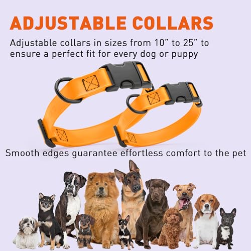 Biothane Waterproof Dog Collar with Quick Release Buckle Strong Coated Nylon Webbing with Odor (1"W by 15-25"L / Tangerine Orange)