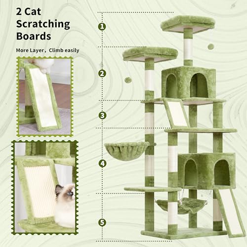 Cat Tree 71'' Tower for Large Cat with Scratching Post (71 inches / Green)