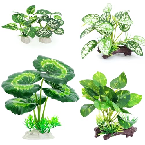 Betta Fish Tank Accessories 7 Pack Silk Aquarium Plants Decoration Artificial Fish Tank Plants Set for Aquariums Decor (F-7pcs Set/Green)