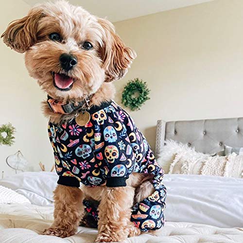 Small Dogs Outfit Soft Puppy Onesies Pjs Dog Pajamas Pet Coat Cat Apparel Comfy Doggie Jumpsuit Bodysuit for All Seasons P73XS (A07-Coco skulls / X-Small)