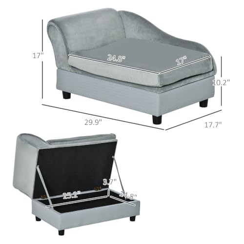 Luxury Fancy Dog Couch with Hidden Storage for Puppies (Light Gray)