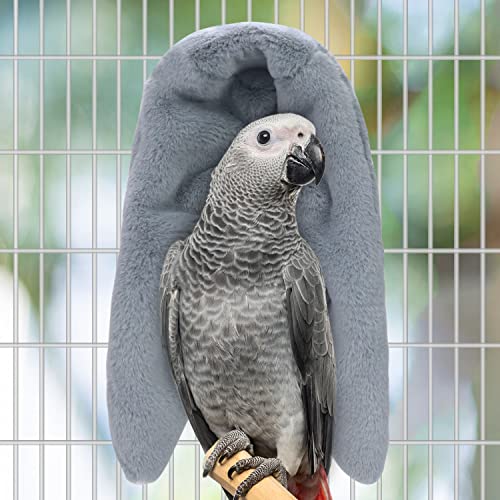 Cozy Bird Blanket Parrot Cage Snuggle Hut Warm Bird Nest House Bed Hanging Hammock for Parakeet Cockatiel Conure African Grey (Large / Grey)