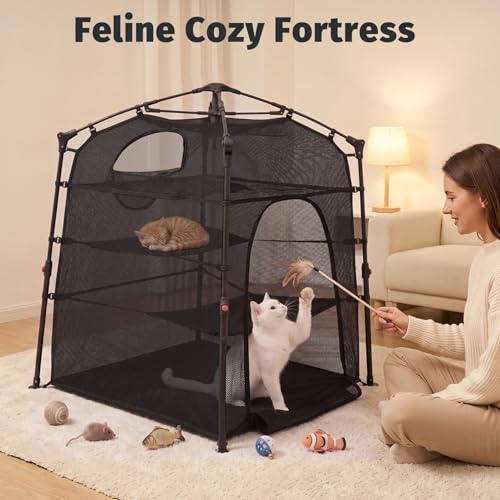 Catio Outdoor Cat Enclosure Pop up Cat Tower Tent (XL Square / XLarge, 32" x 32" x 35"H)
