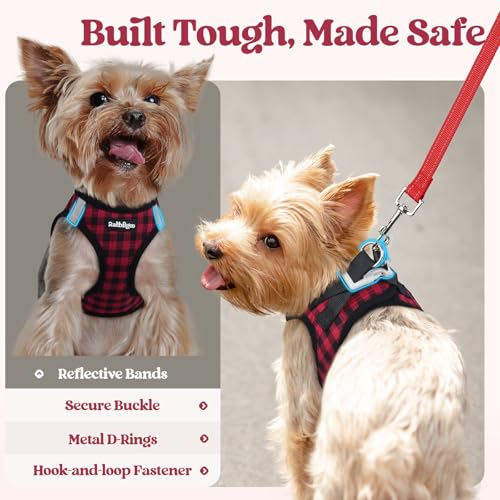 Dog Harness Medium Sized and Leash Set (Red Check / M (chest: 16 - 18.5"))