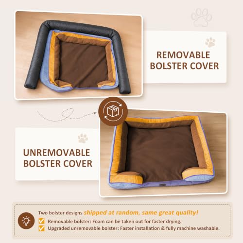 Orthopedic Dog Beds for Large Sized Dog with Bolster (36.0"L x 27.0"W x 8.0"Th / Honey Lavender)