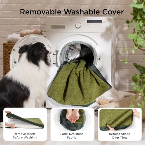 Washable Dog Beds Large Sized Dog with Comfy Sherpa (36"L x 27"W x 3"Th / Dark Green)