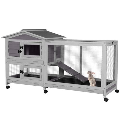 Large Rabbit Hutch Indoor Outdoor (Grey / 48.0"L x 48.0"W x 24.0"H)