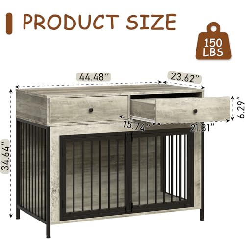 Large Dog Crate Furniture with 2 Drawers (Grey)