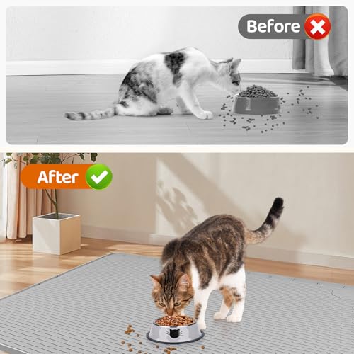 Cat Food Mat Extra Large Silicone Pet Bowl Mat 34''x22'' (Light Grey / 34"L x 22"W)