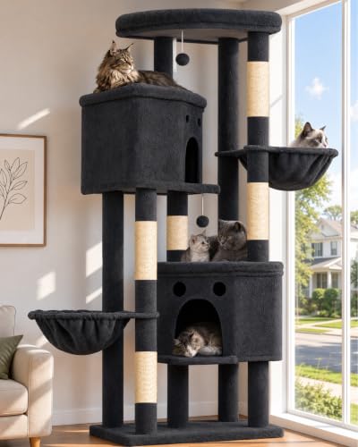 Cat Tree for Indoor Cats Large Adult (Dark Grey / 84 Inch)