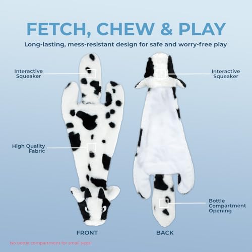 2-in-1 Stuffless Squeaky Dog Toy - Cow, Monkey, Large (Multicolor/Monkey & Cow / Large)