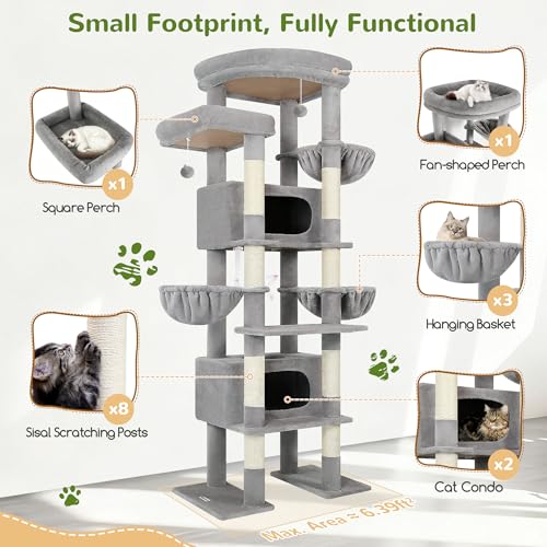 84 Inch Cat Tree for Large Cats (Light Gray)