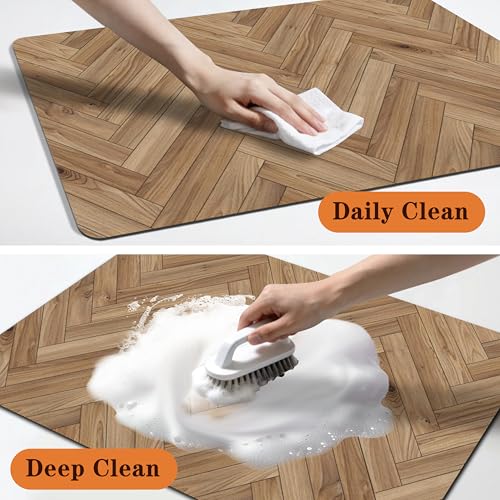 Pet Feeding Mat for Floors Waterproof Dog Mat for Food and Water Absorbent Quick Dry Non Slip mat for Cat Bowls (30"L x 17"W / Wooden)