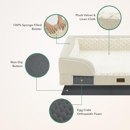 Waterproof Orthopedic Dog Bed for Large Dogs (Beige / 36.0"L x 27.0"W x 8.0"Th)
