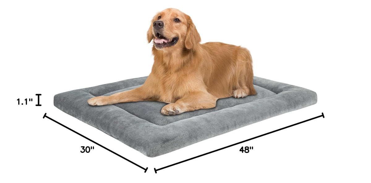 Dog Bed Mat for Crate 1.1in Slim Cooling Pad Reversible Flannel & Waterproof Canva for XXL Dogs up to 110 lbs (Grey / XXL)
