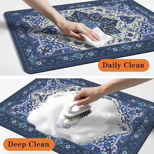 Pet Feeding Mat for Floors Waterproof Dog Mat for Food and Water Absorbent Quick Dry Non Slip mat for Cat Bowls (24"L x 16"W / BlueBoho)