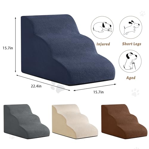 Dog Stairs and Steps for Beds Or Couches (Blue / Standard 3-Step 15.7"H)
