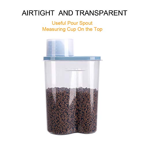 2 Pack 2lb 2.5L Pet Food Storage Container with Measuring Cup for Small Dog (Blue 2.5L)