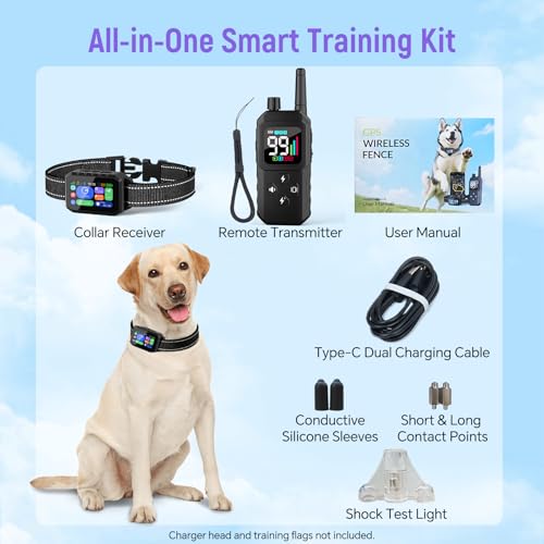 GPS Wireless Dog Fence with Remote Training Collar (Black)