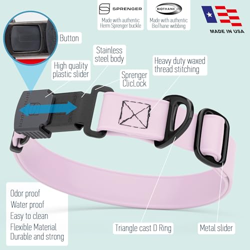 Biothane Waterproof Dog Collar with Herm Sprenger Black Stainless Steel Quick Release Buckle (W 3/4" x L 12"-19" / Pastel Purple)