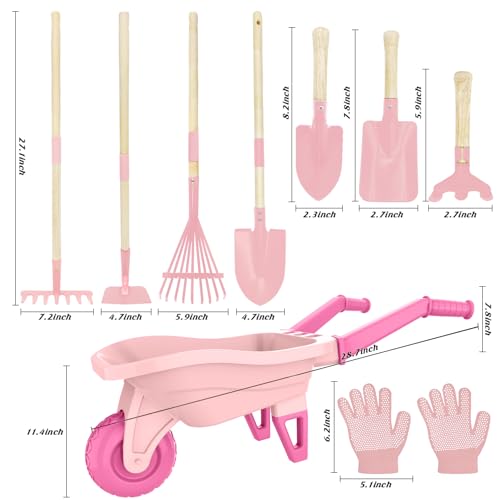 Kids Gardening Set with Wheelbarrow (Pink)